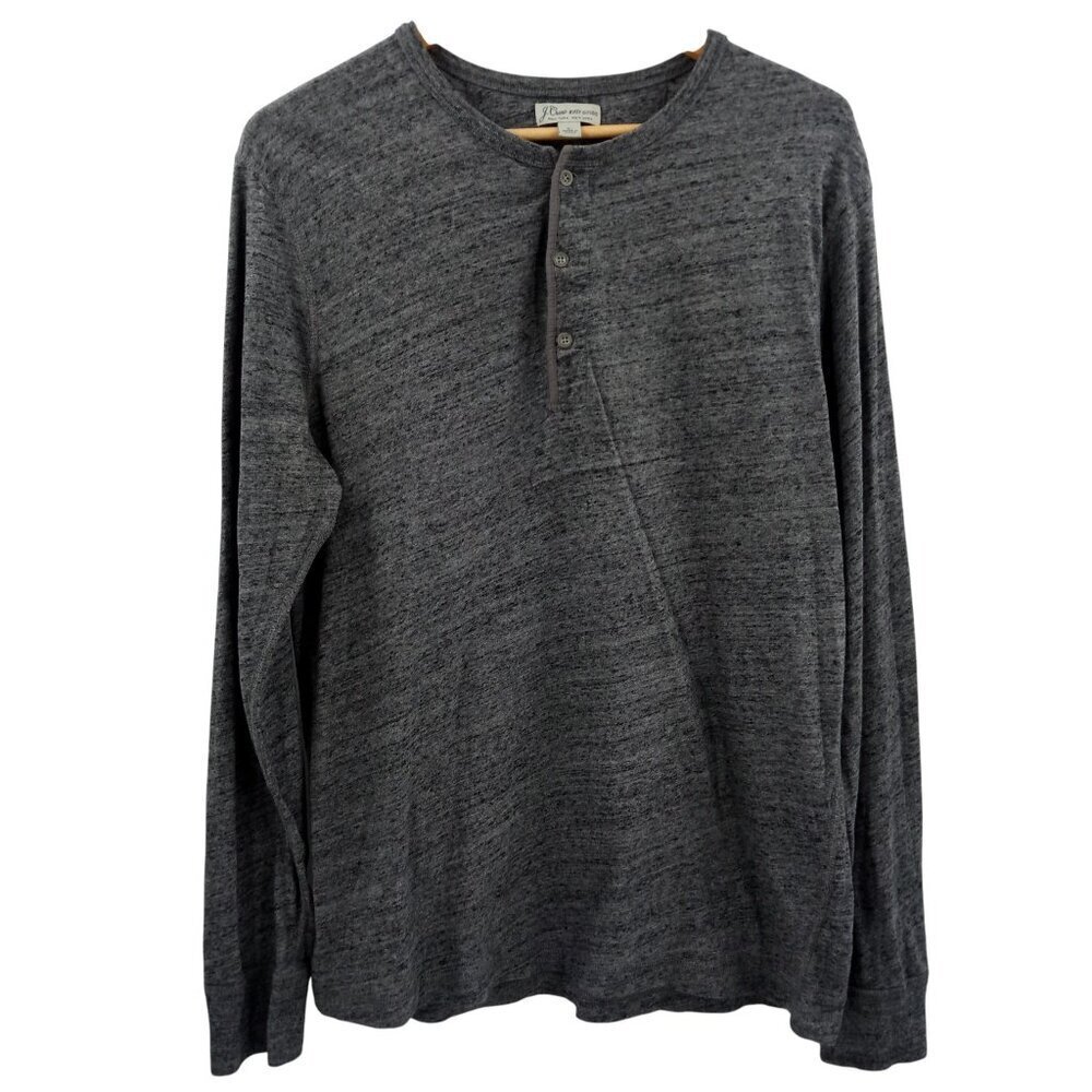 J Crew Long Sleeve Gray Cotton Henley T Shirt Size L Marled Classic Knit Casual